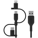 Belkin universele kabel (3-in-1 USB-C-, Lightning- en Micro-USB-laadkabel) Laad smartphones, tablets, powerbanks en meer op (1 m)