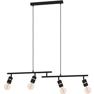 EGLO Hanglamp Lurone, pendellamp eettafel met 4 draaibare spots, lamp hangend voor woonkamer en eetkamer, plafondspot van metaal in zwart en messing, E27 fitting