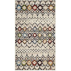 SAFAVIEH Boho tapijt voor woonkamer, eetkamer, slaapkamer - Amsterdam Collection, korte pool, ivoor en multi, 91 x 152 cm