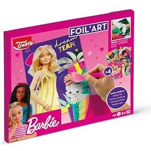 Maped Creativ - Foil'Art Barbie – Foil'art activiteit voor kinderen – 4 barbiekaarten om te versieren dankzij de 8 metallic vellen – vanaf 5 jaar