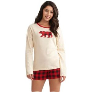 Hatley Dames pyjama T-shirt met lange mouwen, Buffalo geruite beer, L