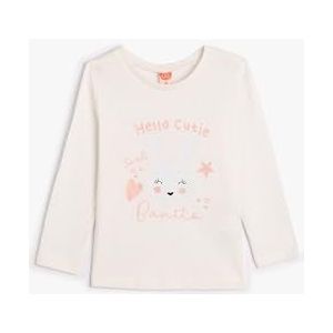 Koton Girls's Long Sleeve Crew Neck Rabbit Bedrukt Katoenen T-shirt, ecru(010), 3-4 Jaar