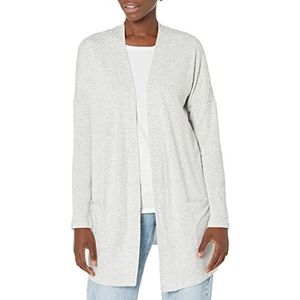 Amazon Essentials Dames Relaxed-Fit Lichtgewicht Lounge Terry Open Front Cardigan, Grijs Heather Streep, Small