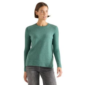 Cecil - Pullovers - Jewel Green Melange - Trui met Ronde Hals en Ribboorden