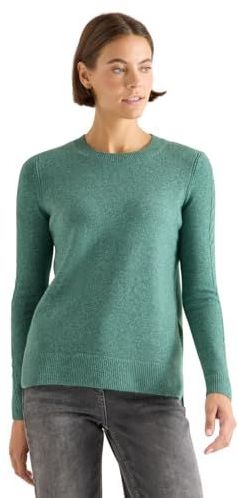 Cecil - Pullovers - Jewel Green Melange - Trui met Ronde Hals en Ribboorden