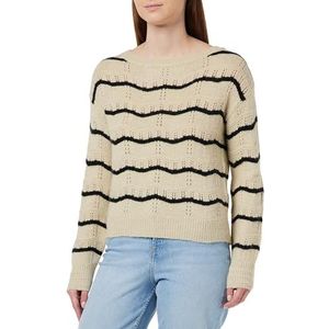 VILA Gestreepte Gebreide Trui VIPOLANA Ecru/Zwart