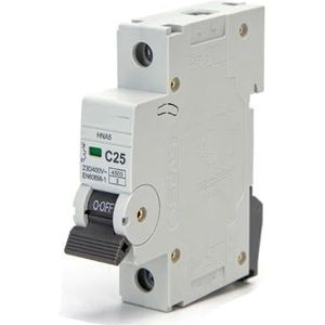 1P 25A miniatuur stroomonderbreker C curve grijs beschermt circuits en voorkomt overbelasting.