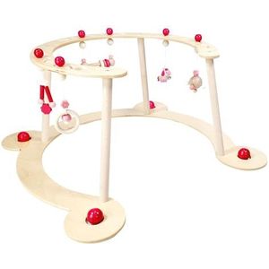 Hess Holzspielzeug 13392 - Loop- en speelboog voor baby's, paardenserie, roze, babyspeeltoestel met veel kleurrijke speelelementen, gemaakt van beukenhout