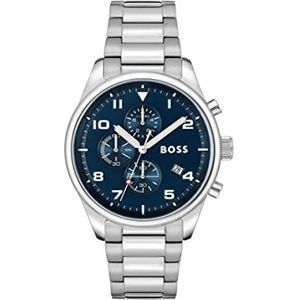 BOSS Chronograaf Quartz Horloge voor Mannen met Zilveren Roestvrij Stalen Armband - 1513989, Blauw, armband