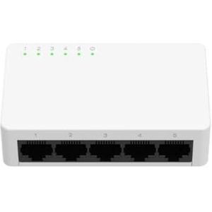 Onbeheerde switch met 5 GB RJ45-poorten, kunststof behuizing, ideaal voor kleine netwerken en apparaataansluiting met hoge bandbreedte.
