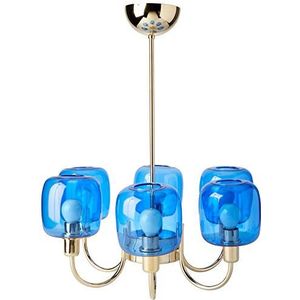 SP Light and Design Diva ophanging 6B, structuur goudkleurig, glas blauwe lamp 4W