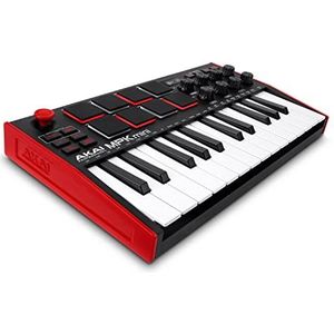 AKAI Professional MPK Mini MKIII - 25-toetsen USB MIDI Keyboard Controller met 8 lichtgevende drumpads, 8 draaiknoppen en inclusief muziekproductie software (Rood)