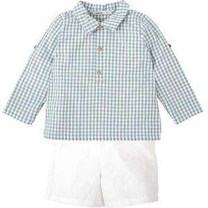 BABIDU Set voor kinderen, lange mouwen, Vichy-patroon en korte broek, wit, uniseks baby, Uniek, 24 Maanden