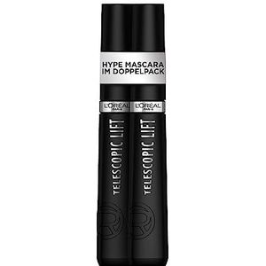 L'Oréal Paris Mascara in dubbelverpakking, langdurige lifting tot 36 uur, zichtbaar meer wimperlengte, telescopische lift, zwart, 2 stuks