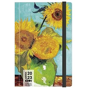 Kaos Dagplanner 2023 – 12 maanden met planner – medium 12 x 18,6 cm – voor thuis, kantoor, school, universiteit – harde kaft, platte elastiek, bladwijzers, afgeronde hoeken – Van Gogh – zonnebloemen