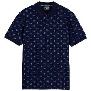 Scotch & Soda Micro Allover Print Jersey Regular Fit Polo, Micro Diamond Peacoat Aop 410, S