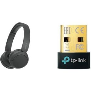 Sony WH-CH520 Draadloze Bluetooth-hoofdtelefoon, tot 50 uur batterijduur met snellaadfunctie, on-ear model, zwart & TP-Link UB500 Nano USB Bluetooth 5.0 Adapter Dongle