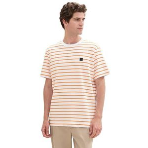 TOM TAILOR Heren T-shirt, 36180 - Oranje Wit Stripe, M