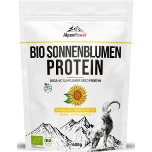 AlpenPower BIO Zonnebloempitten Eiwit 600g - 100% pure zonnebloem eiwit zonder toevoegingen - Vegan & low carb - Hoogwaardig eiwitpoeder - Veelzijdig