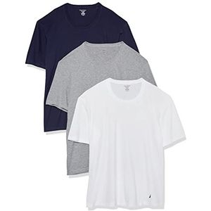 Nautica Katoenen T-shirt met ronde hals voor heren - Multi Packs basislaag, Wit/Peacoat/Heather Grijs, L