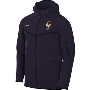 Nike Heren Sweatshirt France Heren Tch FLC Fz Wr HDY, Blackened Blue/Club Gold, FJ8155-498, 2XL