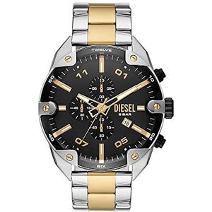 Diesel Spiked horloge voor heren, uurwerk met chronograaf en siliconen, roestvrij stalen of leren band, Zilverkleur en zwart, 49MM