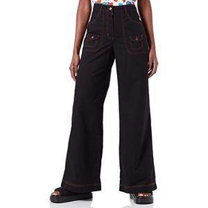 Moschino Dames wijde pijpen in stretch fancy Cotton Linen Pants, zwart, 40 NL