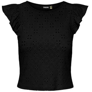 Pcmimi Sl ronde hals Frill Top Bc, zwart, XS