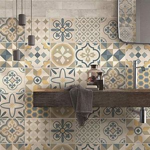 RE-COVERTILES - Tegelstickers Badkamer en Keuken 24 Pcs 10x10 cm - PS00198 Wanddecoratie van PVC Waterbestendig Tegels Mozaïek Cementtegels in Azulejos-stijl
