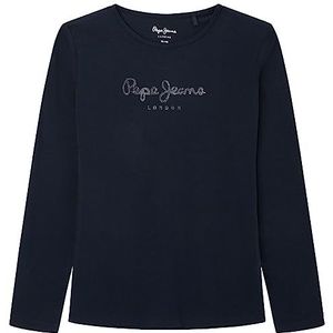 Pepe Jeans Hana Glitter L/S T-shirt voor meisjes, Blauw (Dulwich), 8 Jaren