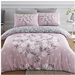 GC GAVENO CAVAILIA Hart Gedrukt Dekbedovertrek Single, Supersoft Leaf Beddengoed Quilt Set, Cosy Warm Bed Covers, Roze (135 x 200cm)