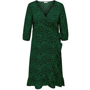ONLY Carmakoma Carluxlea 3/4 WRAP Calf Dress AOP jurk, Black/AOP: Jolly Green, 42, Zwart/Aop: jolly Green, 42
