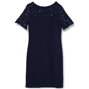 Gina Bacconi Cocktailjurk van kant met geborduurd juk, marineblauw, 14, marineblauw, 40