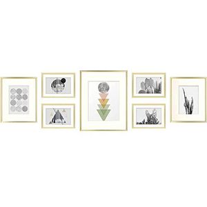 Golden State Art, Set van 7, aluminium fotolijst met ivoor kleur mat & echt glas, metalen muur fotolijst collectie (goud)