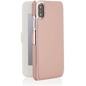 Pipetto beschermhoes voor iPhone X (slank design, van echt leer, met 1 binnenspiegel, compatibel met iPhone X), roze en roségoud
