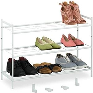 Relaxdays schoenenrek stapelbaar - 3 laags - schoenenstandaard - rek schoenen - metaal - wit