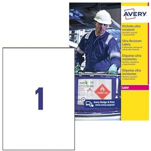Avery B4775-50 (210 x 297 mm) Extra sterke lijm, Ultra Heavy Duty Industrial Waterproof GHS Labels, 1 Label per A4 Sheet