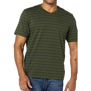 Amazon Essentials Heren T-shirt met korte mouwen en V-hals, smalle pasvorm, set van 2, marineblauw/olijfgroen/strepen, XL