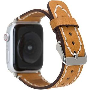 VENTA® Lederen armband voor Apple Watch 1/2/3/4/5 wisselarmband, compatibel met Apple Watch, vervangende armband, echt leer (42-44 mm/zandbeige/VA3-V9) + adapterset zilver