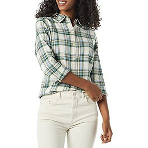 Amazon Essentials Dames Classic-Fit lichtgewicht flanellen overhemd met lange mouwen, ivoorgroen Alpine Plaid, Medium