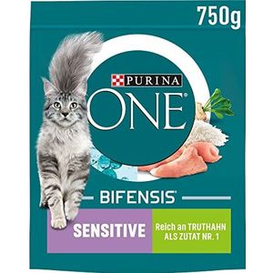 Purina One Bifensis Sensitive Kattenvoer, droog, rijk aan kalkoen, verpakking van 6 stuks (6 x 750 g)