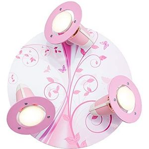 Elobra Kinderkamerlamp meisje "Phantasie" | Hoogwaardige plafondlamp of wandlamp in de kinderkamer, roze, vlinder, bloem, van echt hout, 30 x 30 x 18 cm