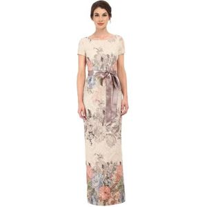 Adrianna Papell Women's Short-Sleeve Floral Matteleasse Column Gown, Blush Multi, 2