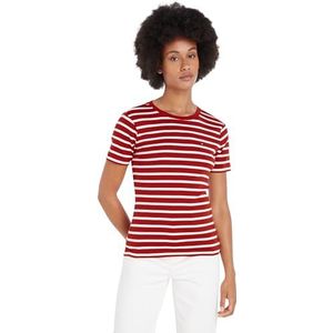 Tommy Hilfiger Gebreide tops met korte mouwen voor dames, Rood (Breton Stp/Dark Magma/Ecru), 3XL