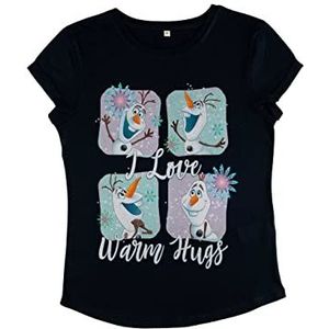 Disney Dames Frozen-Olaf en His Hugs Organic Rolled Sleeve T-Shirt, Navy Blue, M, donkerblauw, M