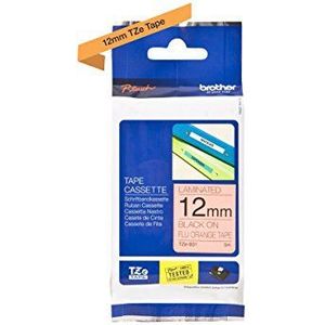 Brother Labelling Tape Cassette Gelamineerd, Brother Echte benodigdheden 12 mm Zwart op Fluorescerend Oranje