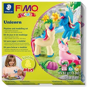 STAEDTLER 8304 19 LZ03 FIMO Kids Form&Play Playtime & Modeling Polymeer Clay Set - ""Unicorn"" (verpakking met 4 blokken, stickers, modelleergereedschap & achtergrondscène)