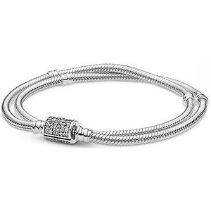 Pandora Armband met dubbele rij knopen voor dames, van 925 zilver, Eine Grösse, Sterling zilver, Zirkonia