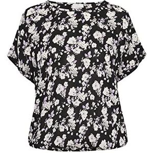 KAFFE Dames Print Blouse Jersey T-Shirt Wing Sleeeves, Black-Chalk/Purple Flower, 40