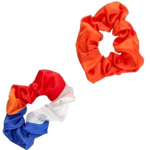 Folat 24279 Nederlands Kingsday Europees kampioenschap voetbal haarelastiekjes oranje/rood wit blauw 2 stuks, meerkleurig